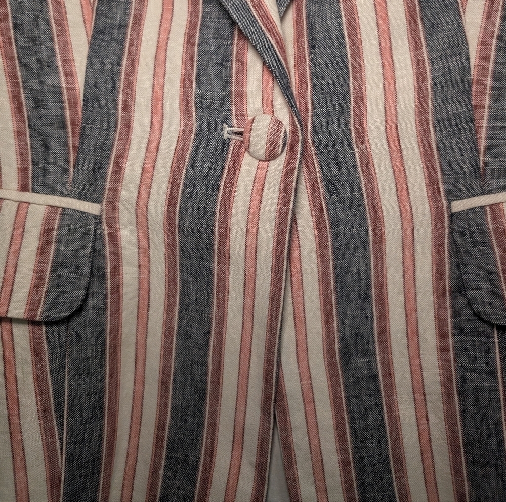 Frame Linen Denim Red and Blue Striped Blazer - Picture 8 of 10